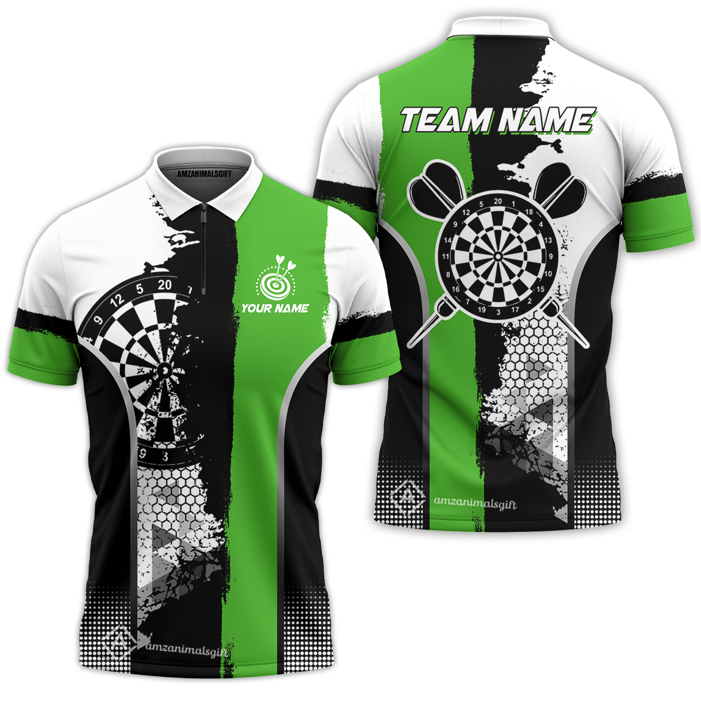 Custom Grunge Style Darts Team Jersey Polo Quarter-Zip Shirts, Custom Darts Team Jerseys Uniform, Personalized Name And Team Name