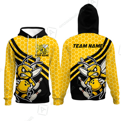 Custom Bowling Team Jersey, Bowling Yellow Bee Hive Strike Polo Quarter-Zip Shirts, Bowling Uniforms Jerseys, Personalized Name And Team Name