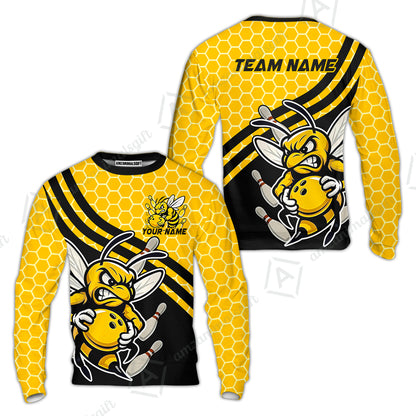 Custom Bowling Team Jersey, Bowling Yellow Bee Hive Strike Polo Quarter-Zip Shirts, Bowling Uniforms Jerseys, Personalized Name And Team Name