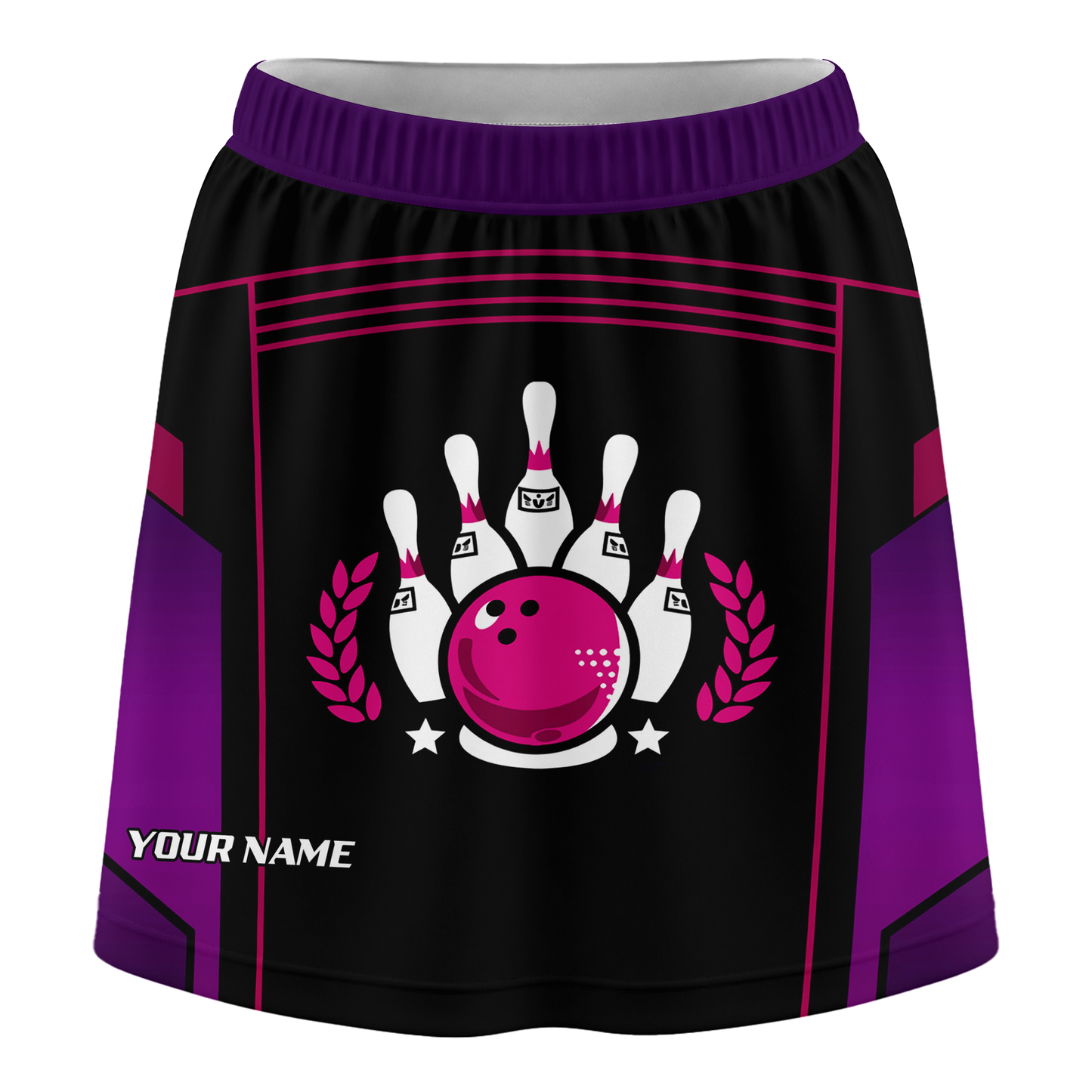 Customized Bowling Trouser Skirts With Shorts Underneath, Bowling Esports Purple Pattern Skorts With Pockets For Bowler