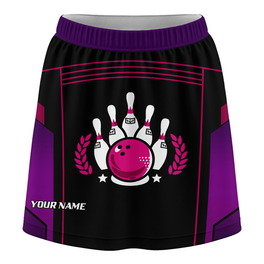 Customized Bowling Trouser Skirts With Shorts Underneath, Bowling Esports Purple Pattern Skorts With Pockets For Bowler
