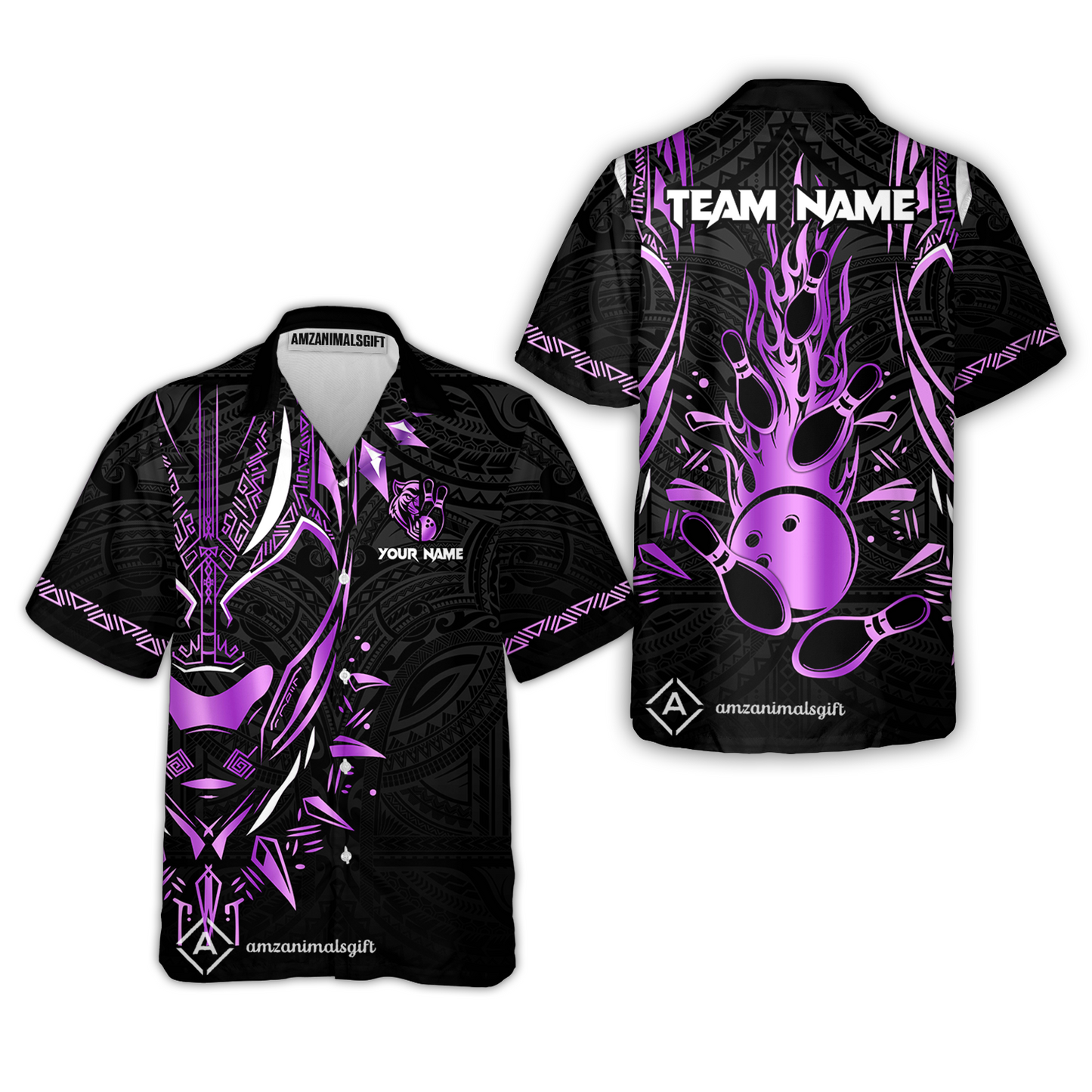 Custom Black Bowling Team Jersey, Panther Forever Bowling Jersey Multicolor Polo Quarter-Zip Shirts, Custom Bowling Uniforms Jerseys