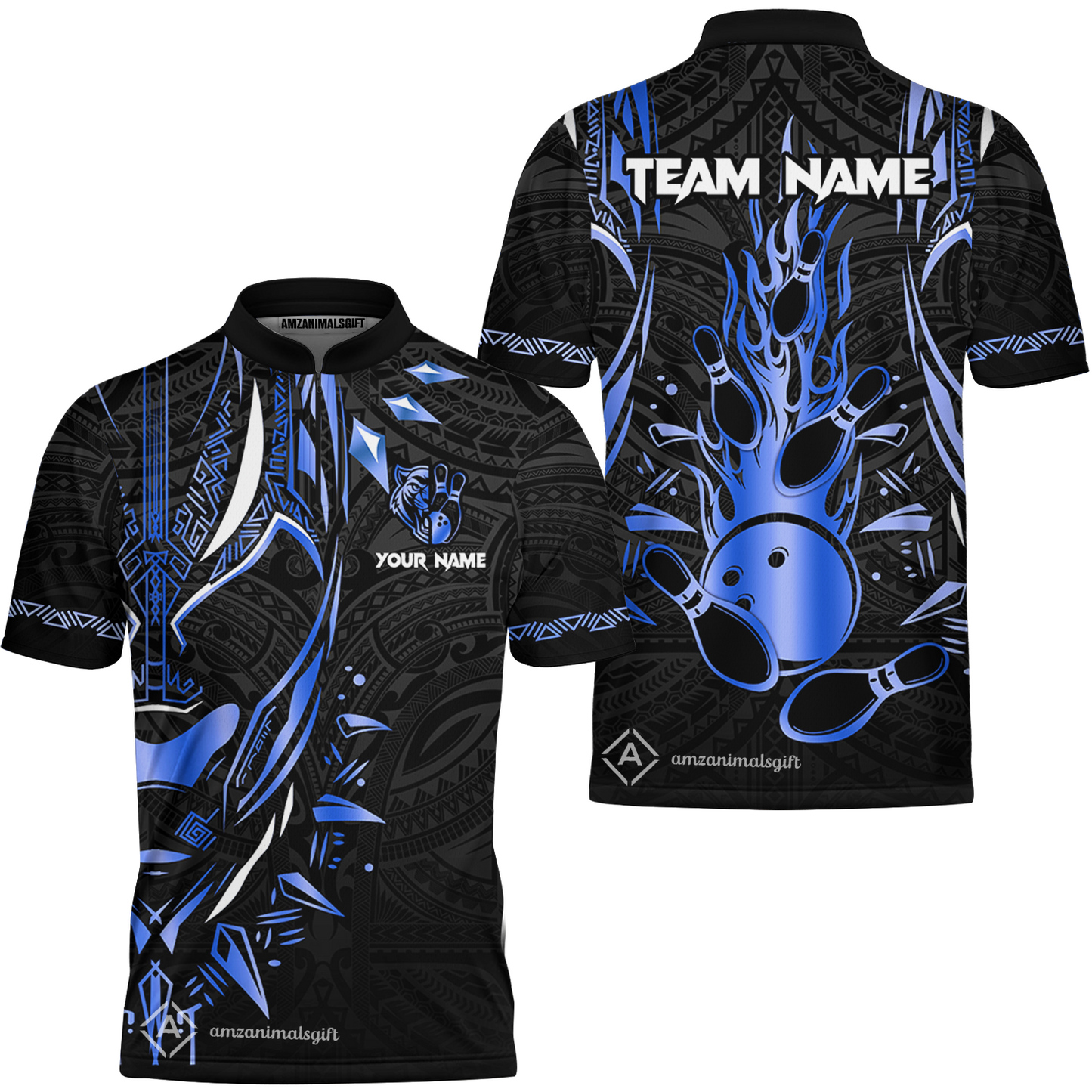 Custom Black Bowling Team Jersey, Panther Forever Bowling Jersey Multicolor Polo Quarter-Zip Shirts, Custom Bowling Uniforms Jerseys