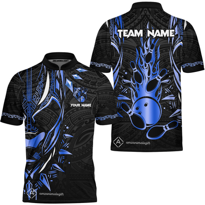 Custom Black Bowling Team Jersey, Panther Forever Bowling Jersey Multicolor Polo Quarter-Zip Shirts, Custom Bowling Uniforms Jerseys