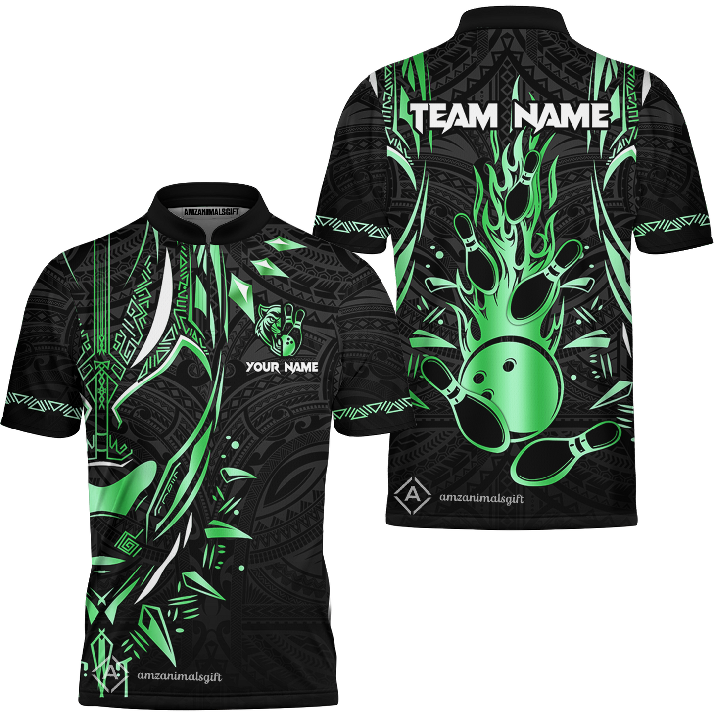 Custom Black Bowling Team Jersey, Panther Forever Bowling Jersey Multicolor Polo Quarter-Zip Shirts, Custom Bowling Uniforms Jerseys