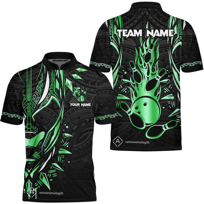 Custom Black Bowling Team Jersey, Panther Forever Bowling Jersey Multicolor Polo Quarter-Zip Shirts, Custom Bowling Uniforms Jerseys