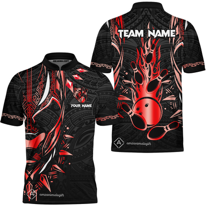 Custom Black Bowling Team Jersey, Panther Forever Bowling Jersey Multicolor Polo Quarter-Zip Shirts, Custom Bowling Uniforms Jerseys