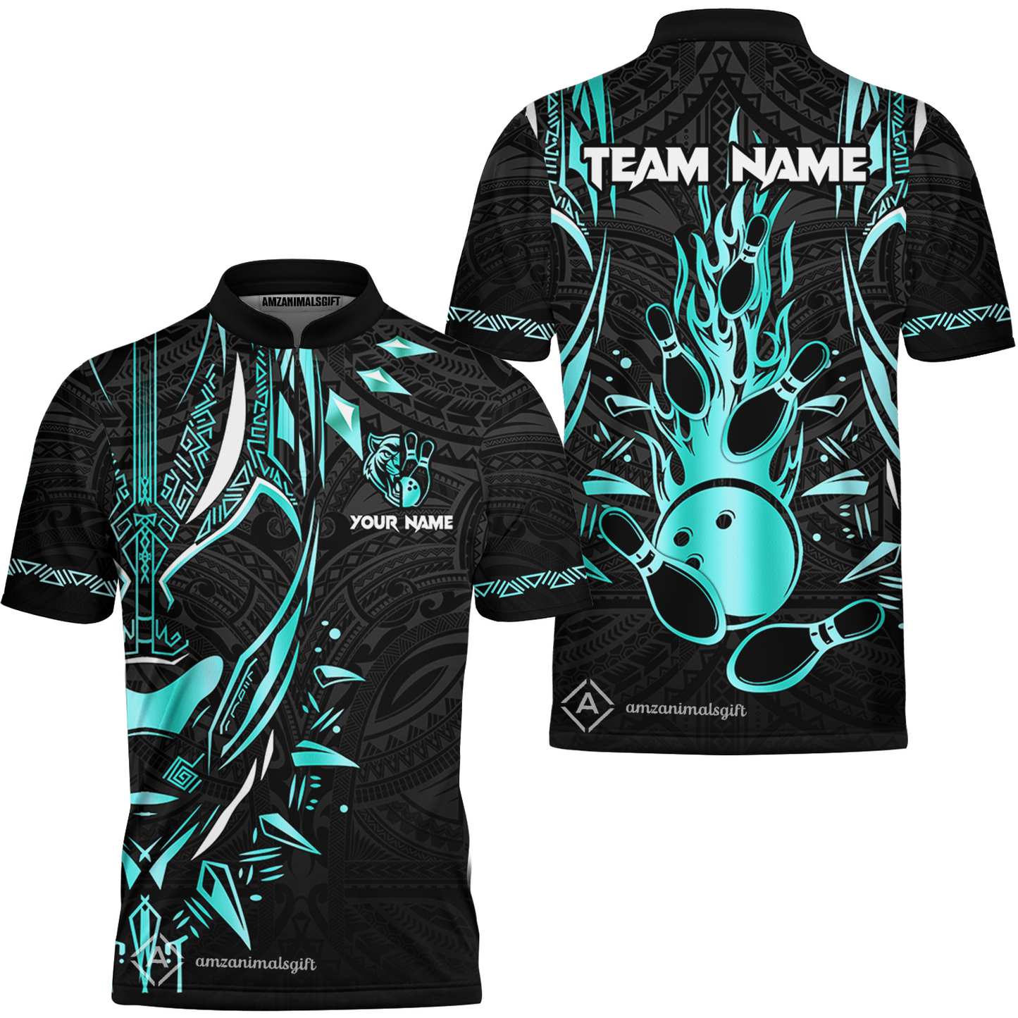 Custom Black Bowling Team Jersey, Panther Forever Bowling Jersey Multicolor Polo Quarter-Zip Shirts, Custom Bowling Uniforms Jerseys