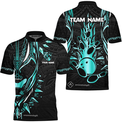 Custom Black Bowling Team Jersey, Panther Forever Bowling Jersey Multicolor Polo Quarter-Zip Shirts, Custom Bowling Uniforms Jerseys