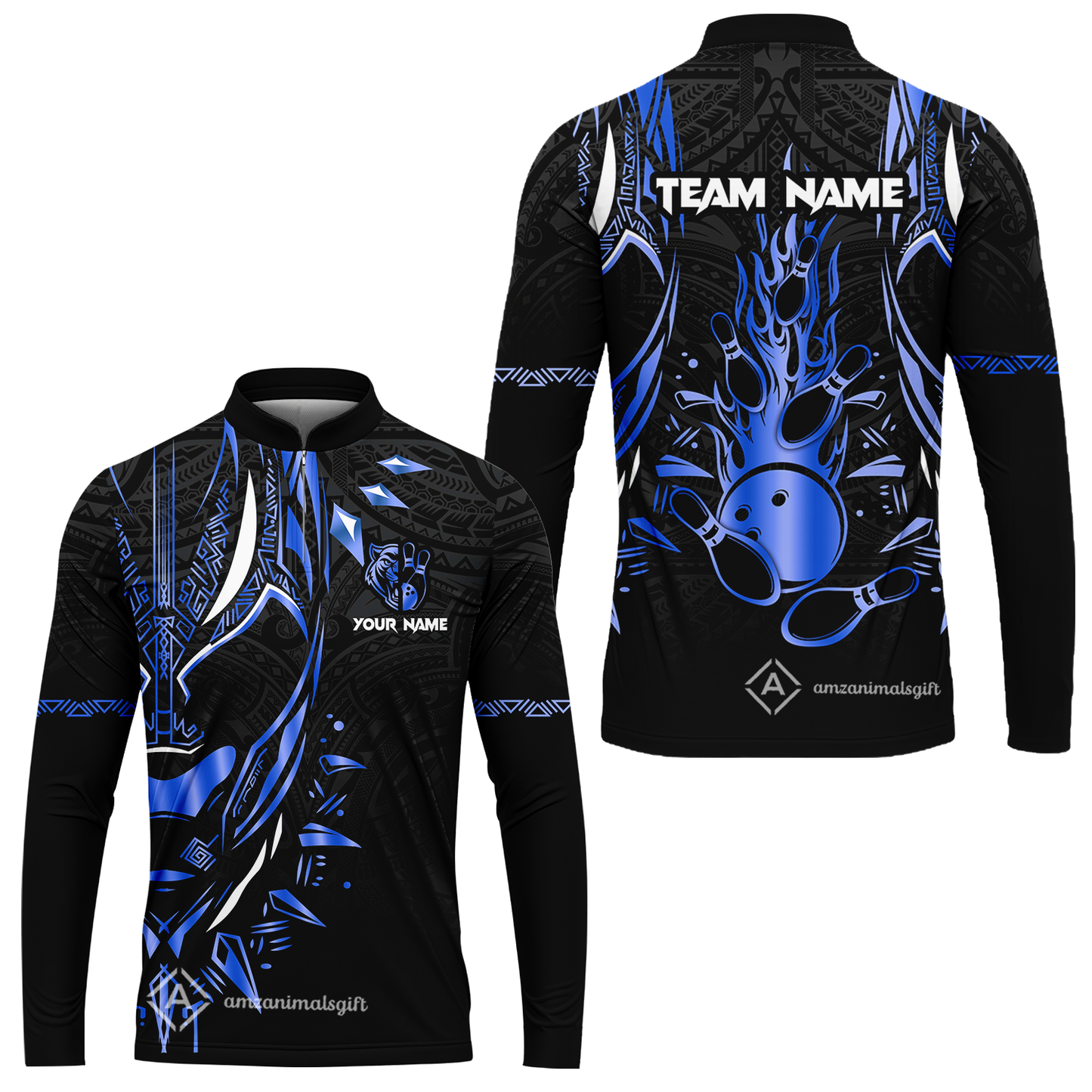 Custom Black Bowling Team Jersey, Panther Forever Bowling Jersey Multicolor Polo Quarter-Zip Shirts, Custom Bowling Uniforms Jerseys