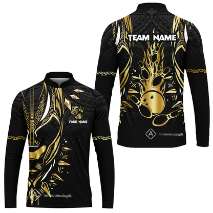 Custom Black Bowling Team Jersey, Panther Forever Bowling Jersey Multicolor Polo Quarter-Zip Shirts, Custom Bowling Uniforms Jerseys