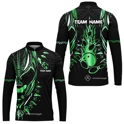 Custom Black Bowling Team Jersey, Panther Forever Bowling Jersey Multicolor Polo Quarter-Zip Shirts, Custom Bowling Uniforms Jerseys