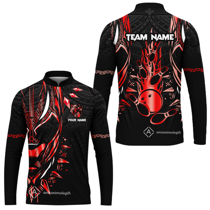 Custom Black Bowling Team Jersey, Panther Forever Bowling Jersey Multicolor Polo Quarter-Zip Shirts, Custom Bowling Uniforms Jerseys