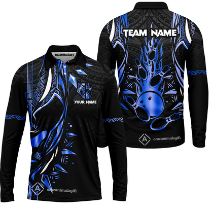 Custom Black Bowling Team Jersey, Panther Forever Bowling Jersey Multicolor Polo Quarter-Zip Shirts, Custom Bowling Uniforms Jerseys