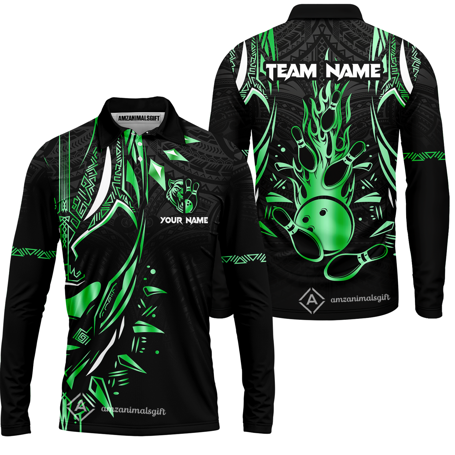 Custom Black Bowling Team Jersey, Panther Forever Bowling Jersey Multicolor Polo Quarter-Zip Shirts, Custom Bowling Uniforms Jerseys