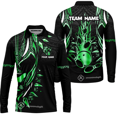 Custom Black Bowling Team Jersey, Panther Forever Bowling Jersey Multicolor Polo Quarter-Zip Shirts, Custom Bowling Uniforms Jerseys