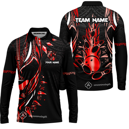 Custom Black Bowling Team Jersey, Panther Forever Bowling Jersey Multicolor Polo Quarter-Zip Shirts, Custom Bowling Uniforms Jerseys