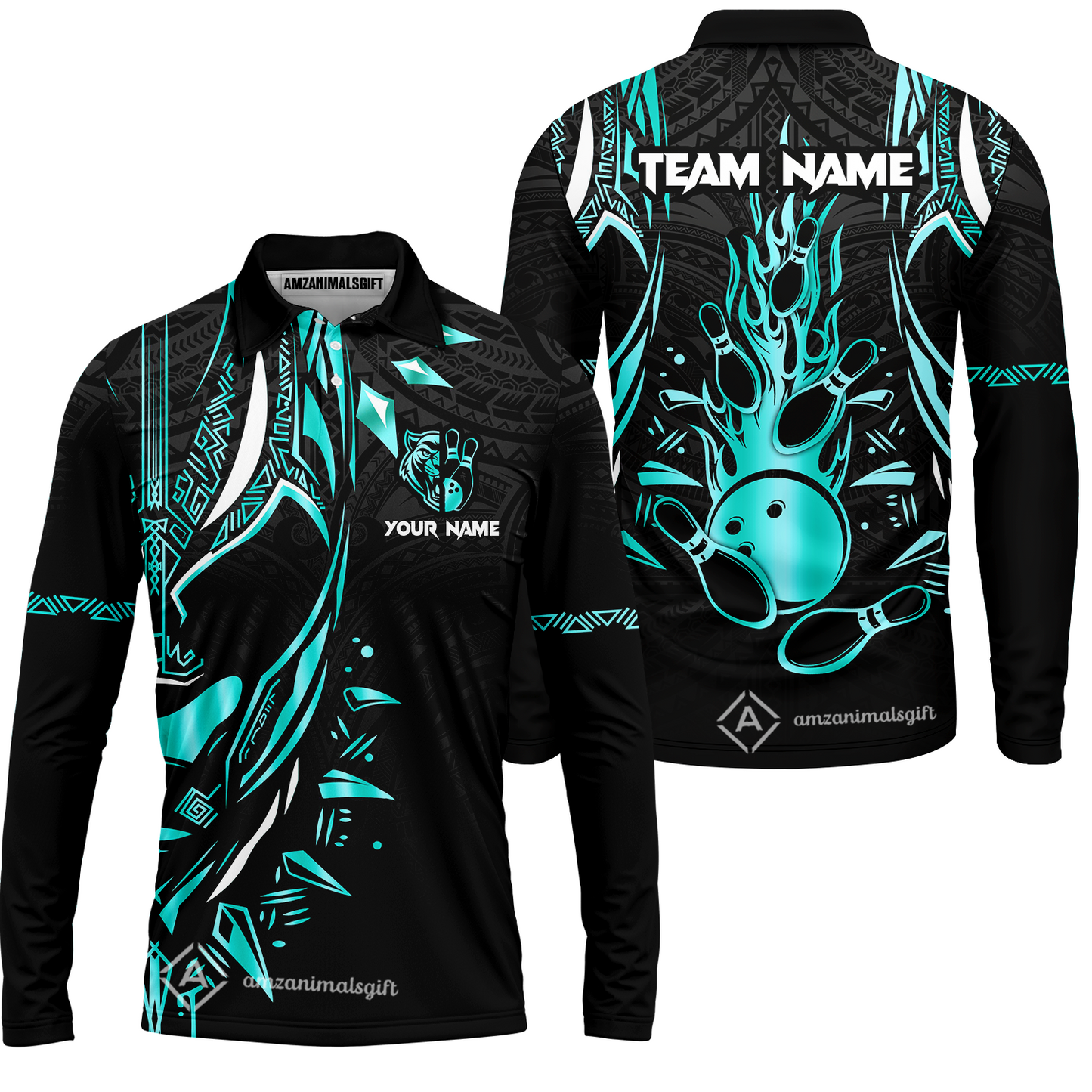 Custom Black Bowling Team Jersey, Panther Forever Bowling Jersey Multicolor Polo Quarter-Zip Shirts, Custom Bowling Uniforms Jerseys