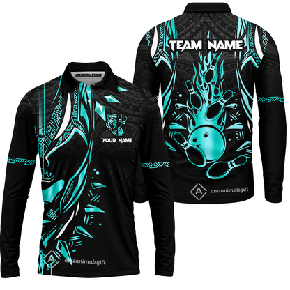 Custom Black Bowling Team Jersey, Panther Forever Bowling Jersey Multicolor Polo Quarter-Zip Shirts, Custom Bowling Uniforms Jerseys
