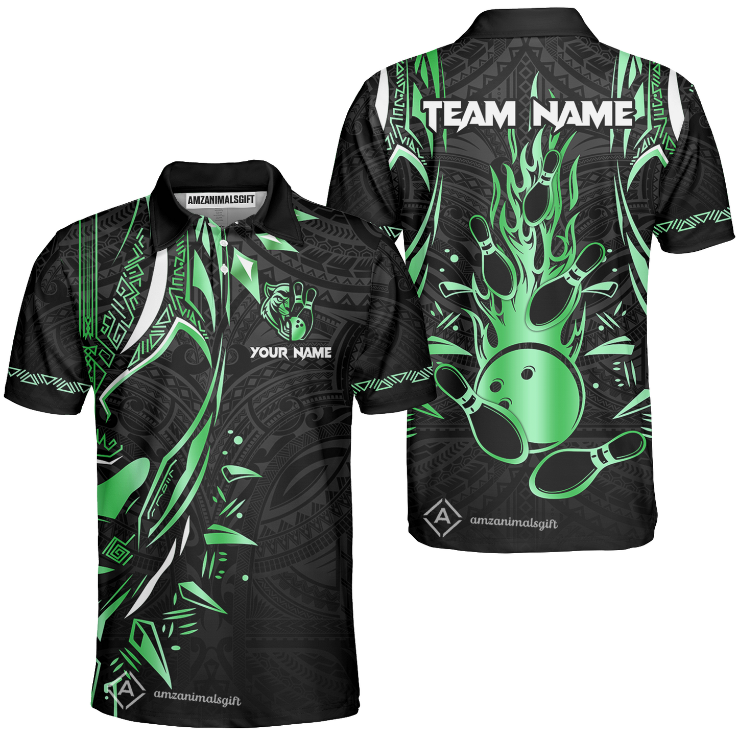 Custom Black Bowling Team Jersey, Panther Forever Bowling Jersey Multicolor Polo Quarter-Zip Shirts, Custom Bowling Uniforms Jerseys