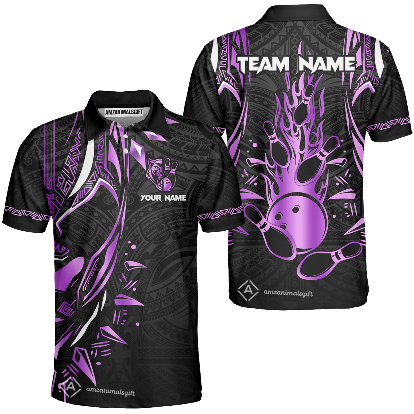 Custom Black Bowling Team Jersey, Panther Forever Bowling Jersey Multicolor Polo Quarter-Zip Shirts, Custom Bowling Uniforms Jerseys