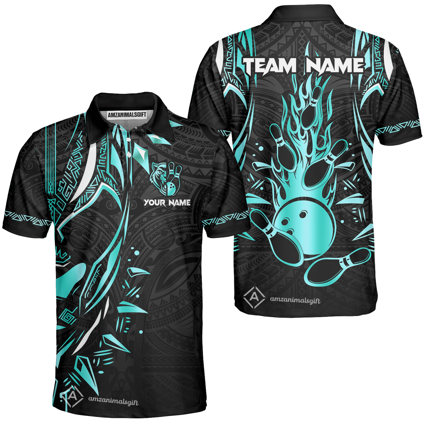 Custom Black Bowling Team Jersey, Panther Forever Bowling Jersey Multicolor Polo Quarter-Zip Shirts, Custom Bowling Uniforms Jerseys