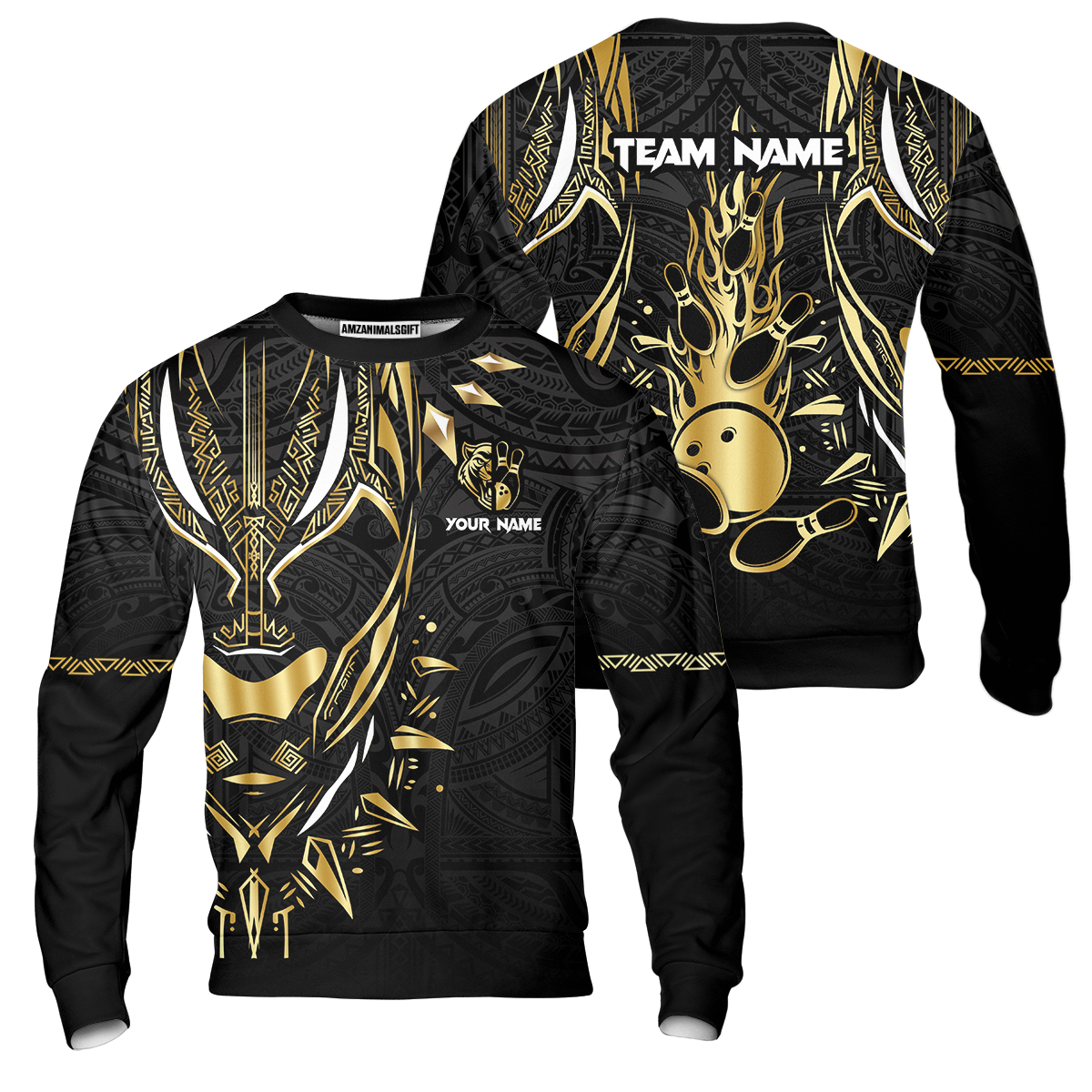 Custom Black Bowling Team Jersey, Panther Forever Bowling Jersey Multicolor Polo Quarter-Zip Shirts, Custom Bowling Uniforms Jerseys