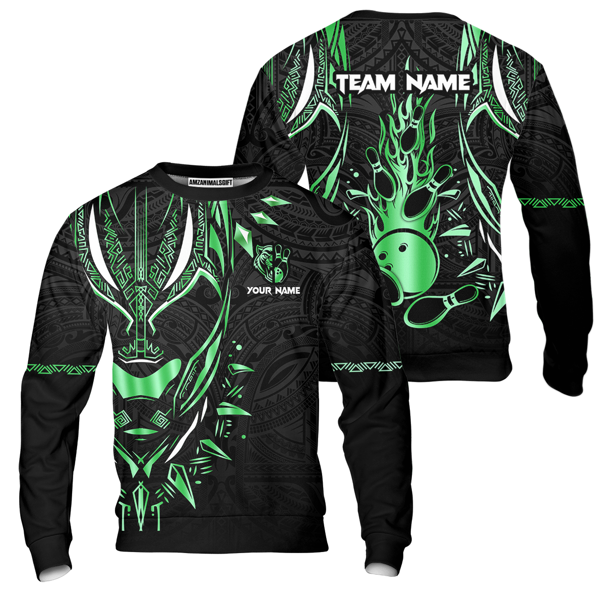 Custom Black Bowling Team Jersey, Panther Forever Bowling Jersey Multicolor Polo Quarter-Zip Shirts, Custom Bowling Uniforms Jerseys