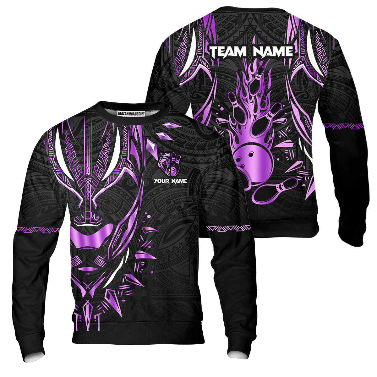 Custom Black Bowling Team Jersey, Panther Forever Bowling Jersey Multicolor Polo Quarter-Zip Shirts, Custom Bowling Uniforms Jerseys