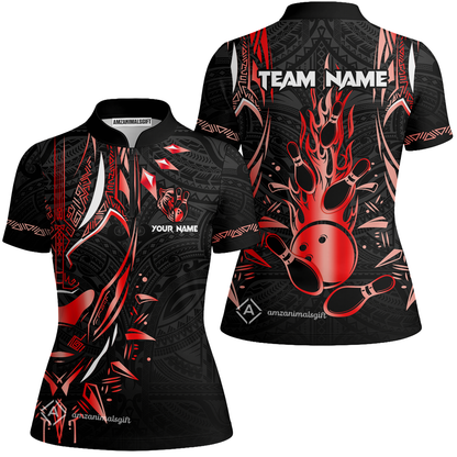 Custom Black Bowling Team Jersey, Panther Forever Bowling Jersey Multicolor Polo Quarter-Zip Shirts, Custom Bowling Uniforms Jerseys