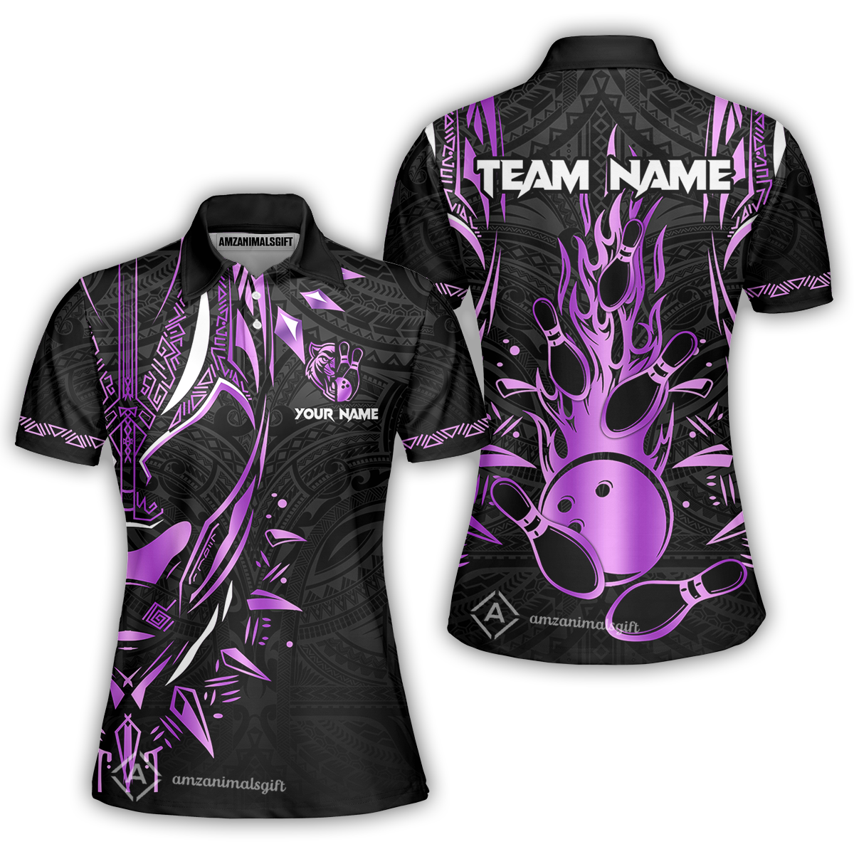 Custom Black Bowling Team Jersey, Panther Forever Bowling Jersey Multicolor Polo Quarter-Zip Shirts, Custom Bowling Uniforms Jerseys