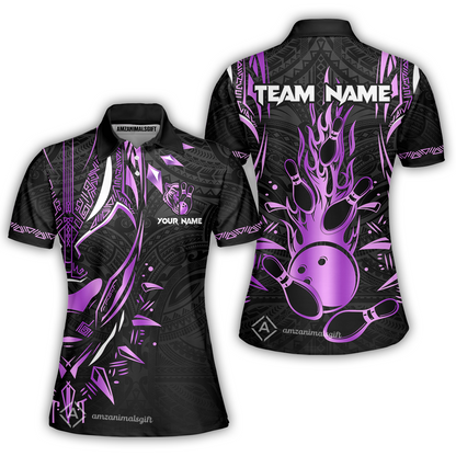 Custom Black Bowling Team Jersey, Panther Forever Bowling Jersey Multicolor Polo Quarter-Zip Shirts, Custom Bowling Uniforms Jerseys