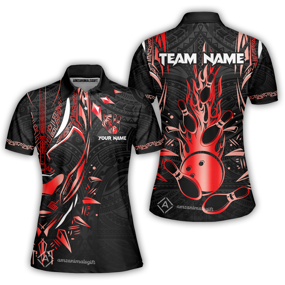 Custom Black Bowling Team Jersey, Panther Forever Bowling Jersey Multicolor Polo Quarter-Zip Shirts, Custom Bowling Uniforms Jerseys