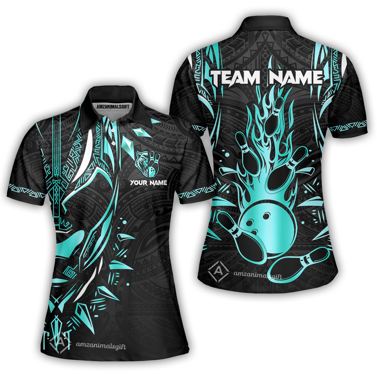 Custom Black Bowling Team Jersey, Panther Forever Bowling Jersey Multicolor Polo Quarter-Zip Shirts, Custom Bowling Uniforms Jerseys