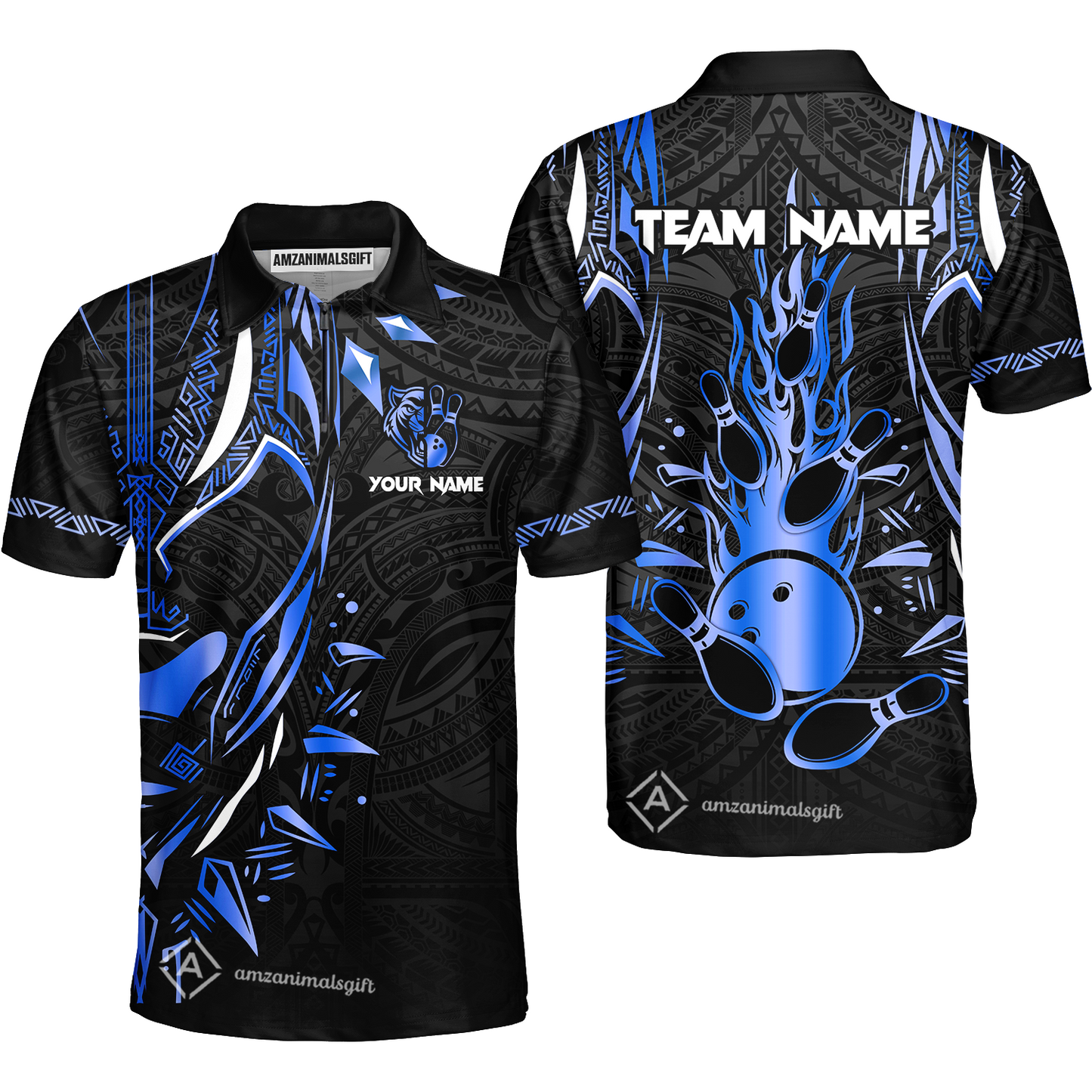 Custom Black Bowling Team Jersey, Panther Forever Bowling Jersey Multicolor Polo Quarter-Zip Shirts, Custom Bowling Uniforms Jerseys