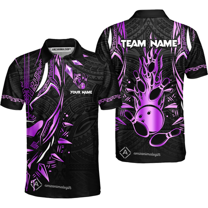 Custom Black Bowling Team Jersey, Panther Forever Bowling Jersey Multicolor Polo Quarter-Zip Shirts, Custom Bowling Uniforms Jerseys