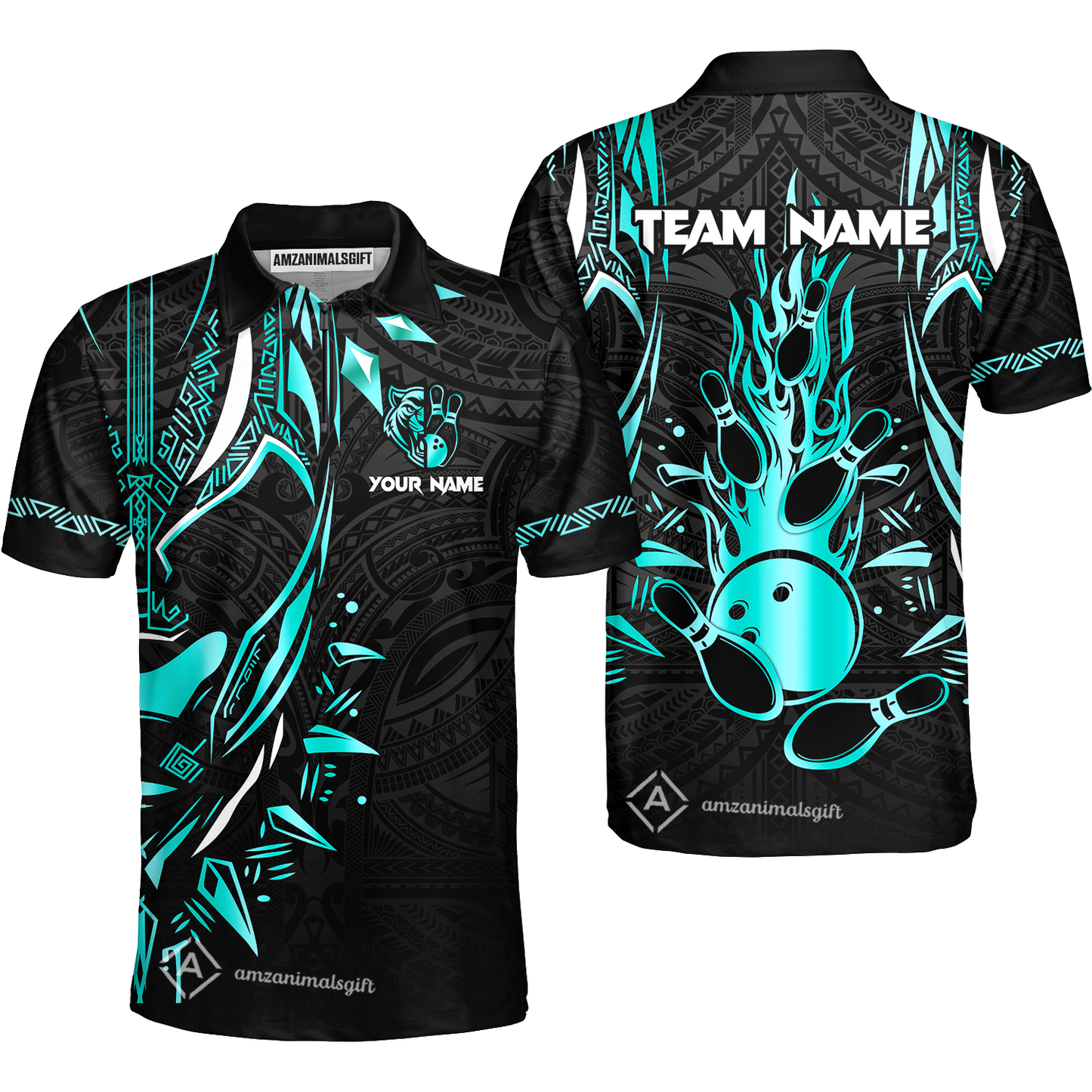 Custom Black Bowling Team Jersey, Panther Forever Bowling Jersey Multicolor Polo Quarter-Zip Shirts, Custom Bowling Uniforms Jerseys