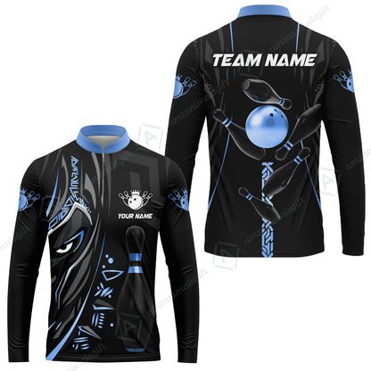 Custom Bowling Team Long Sleeve Jersey, Bowling uniforms Ball & Pins Black Panther Pro Sport Multicolor Options Personalized Name And Team Name