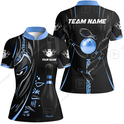Customized Bowling Team Women Jersey Shirt Bowling Ball & Pins Black Panther, Personalized Name Multicolor Shirt For Bowlers