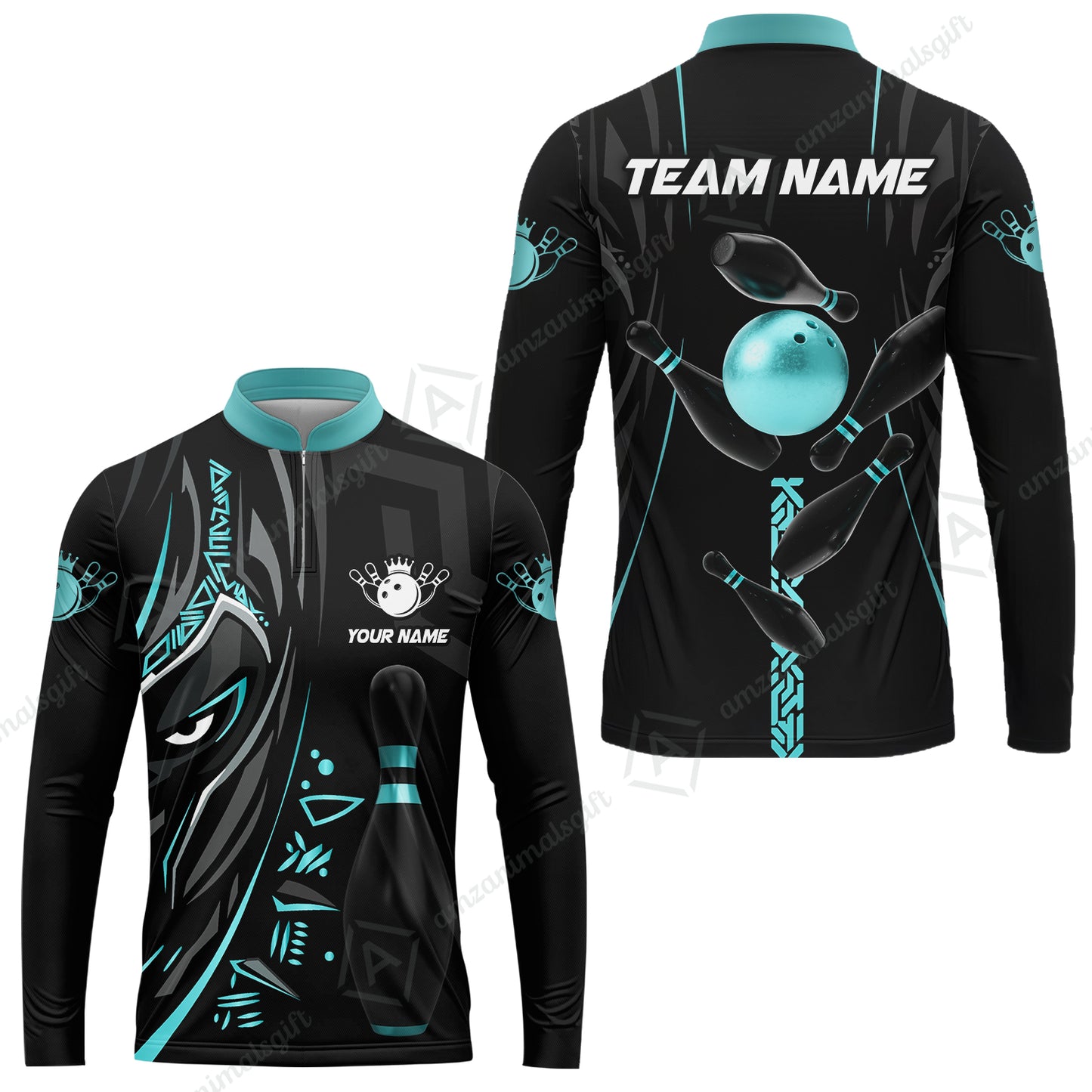 Custom Bowling Team Long Sleeve Jersey, Bowling uniforms Ball & Pins Black Panther Pro Sport Multicolor Options Personalized Name And Team Name