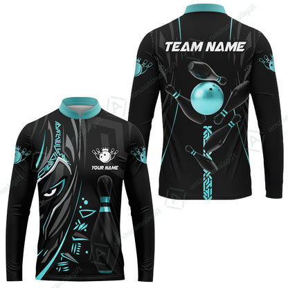 Custom Bowling Team Long Sleeve Jersey, Bowling uniforms Ball & Pins Black Panther Pro Sport Multicolor Options Personalized Name And Team Name