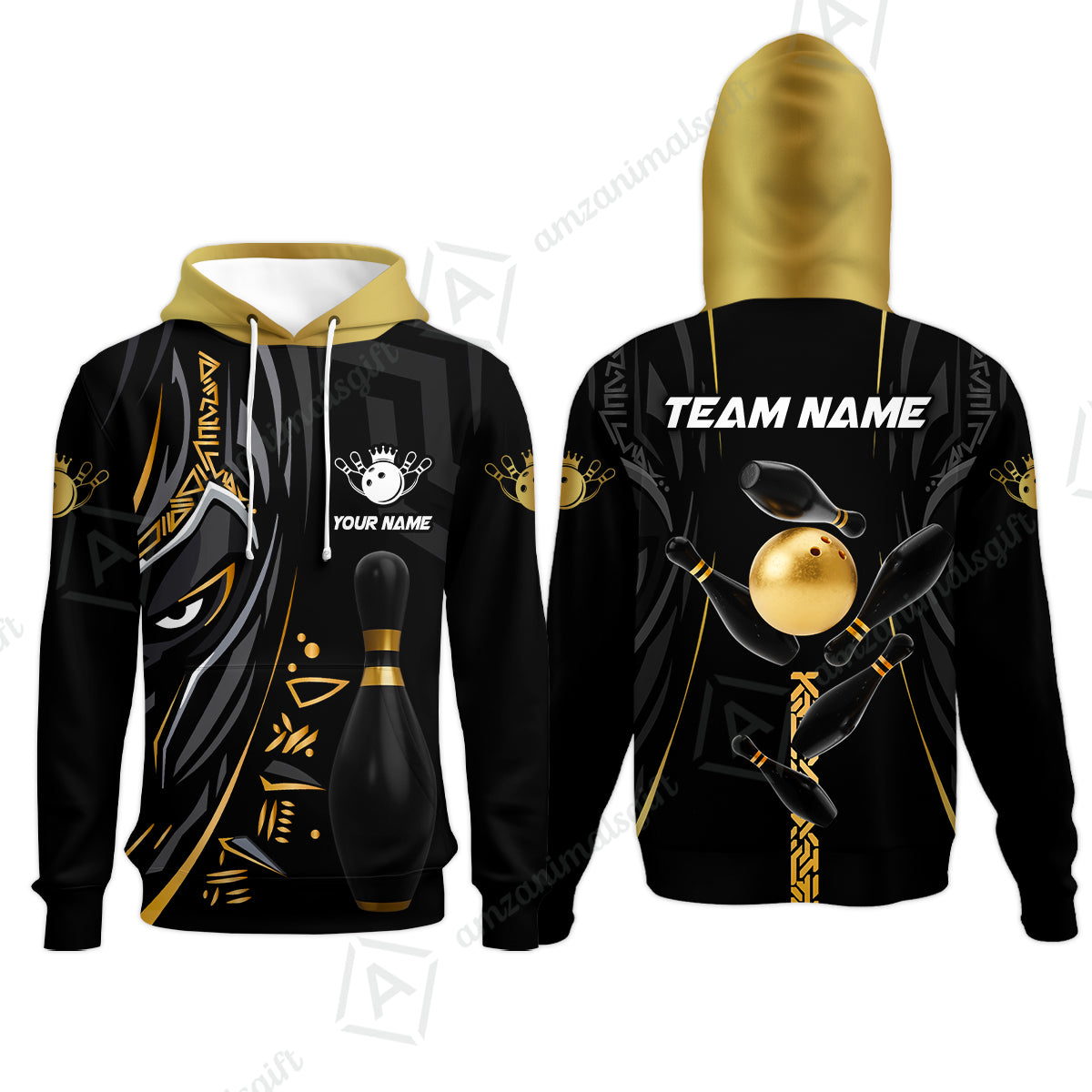 Customized Bowling Team Hoodie Bowling Ball & Pins Black Panther, Personalized Name Multicolor Shirt For Bowlers