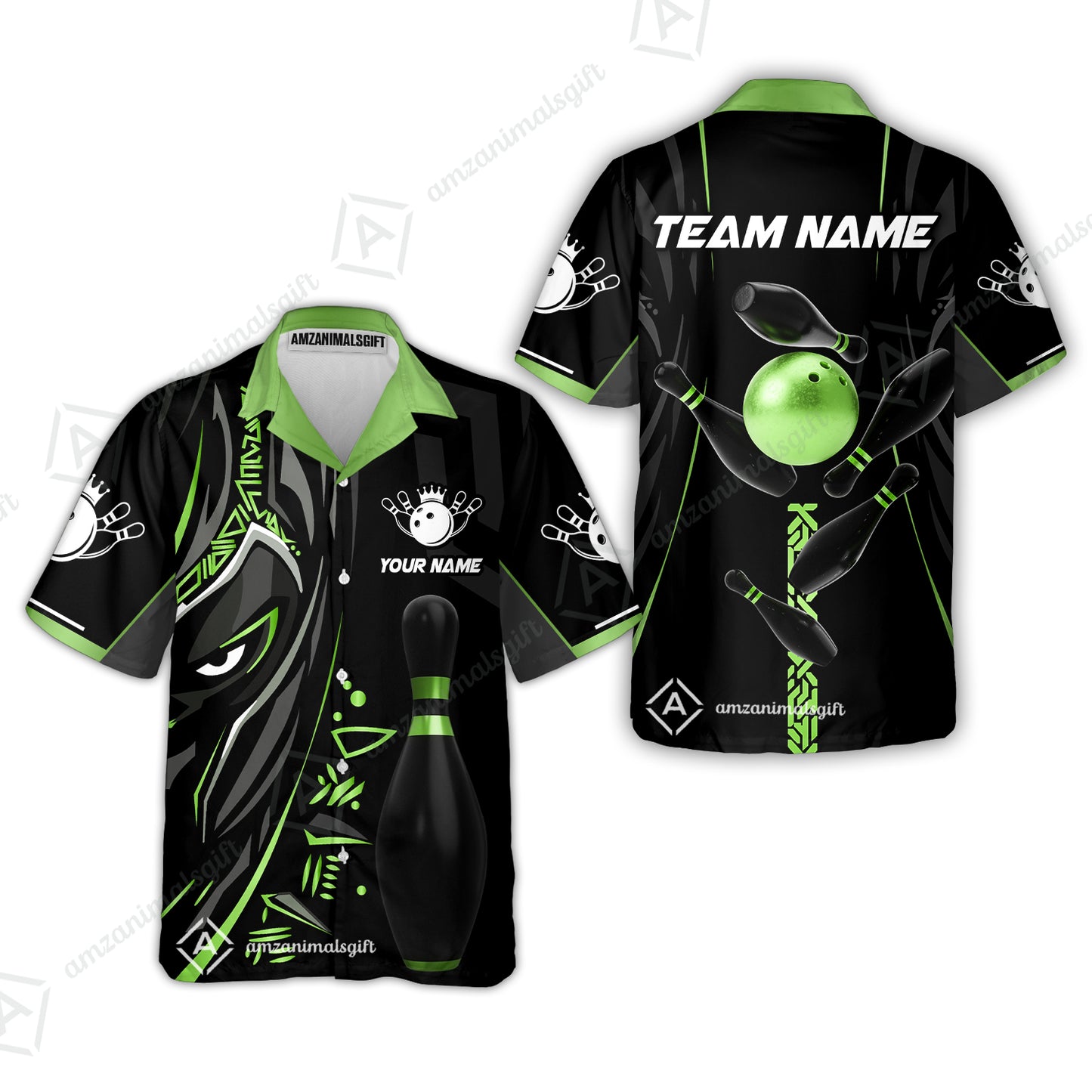Customized Bowling Team Button Up Shirt Ball & Pins Black Panther, Personalized Name Multicolor Hawaiian Shirt For Bowlers