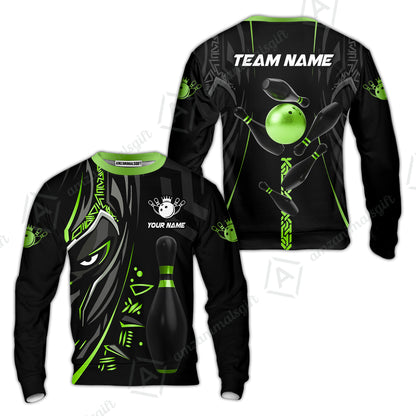 Customized Bowling Team Sweatshirt Bowling Ball & Pins Black Panther, Personalized Name Multicolor Shirt For Bowlers