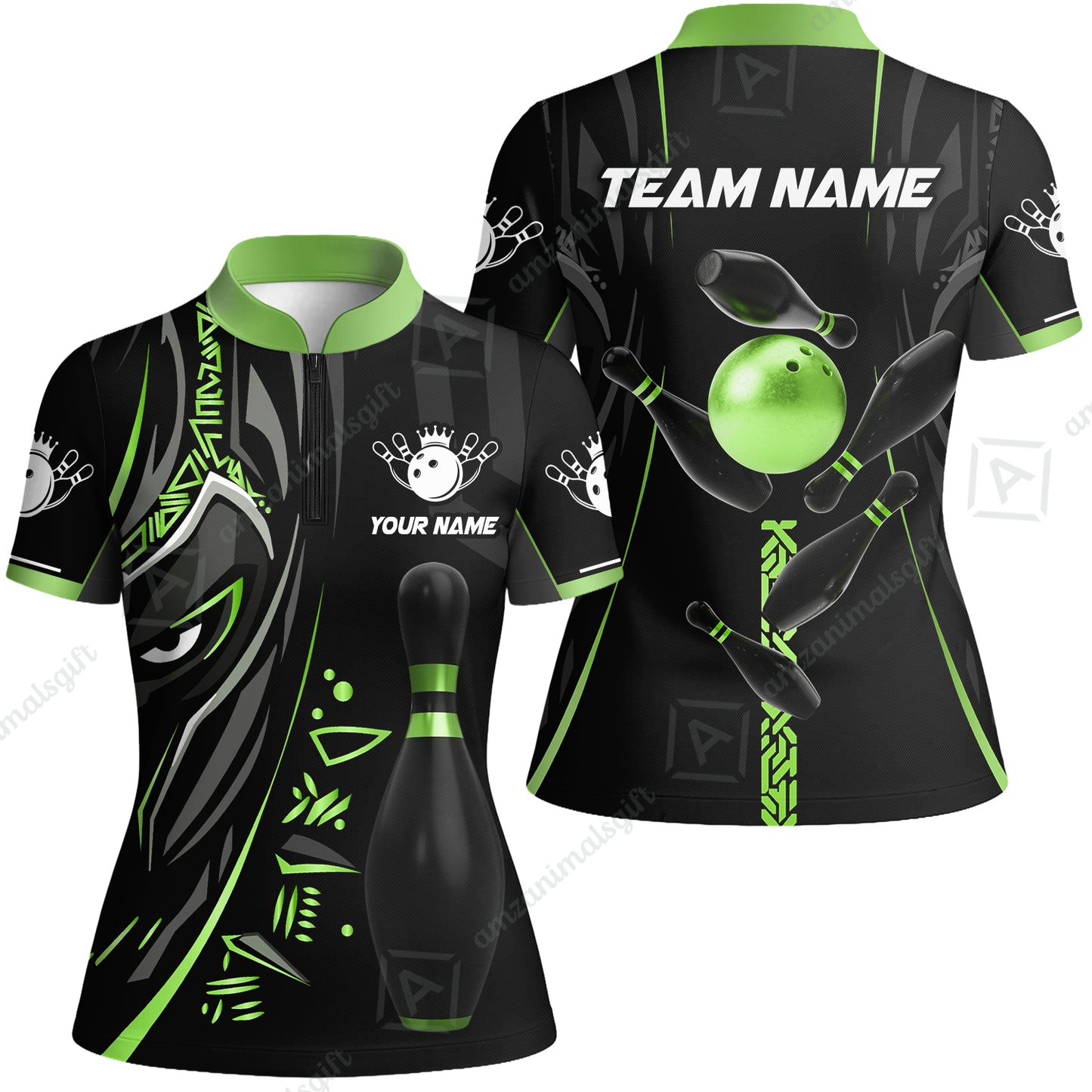 Customized Bowling Team Women Jersey Shirt Bowling Ball & Pins Black Panther, Personalized Name Multicolor Shirt For Bowlers