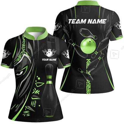 Customized Bowling Team Women Jersey Shirt Bowling Ball & Pins Black Panther, Personalized Name Multicolor Shirt For Bowlers