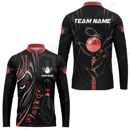 Custom Bowling Team Long Sleeve Jersey, Bowling uniforms Ball & Pins Black Panther Pro Sport Multicolor Options Personalized Name And Team Name