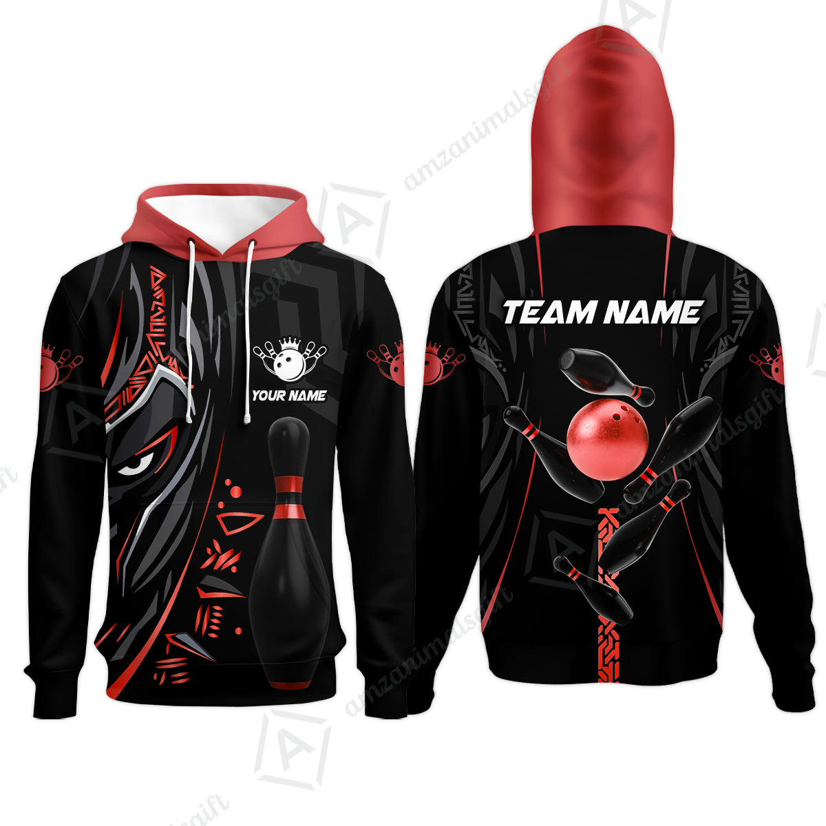 Customized Bowling Team Hoodie Bowling Ball & Pins Black Panther, Personalized Name Multicolor Shirt For Bowlers