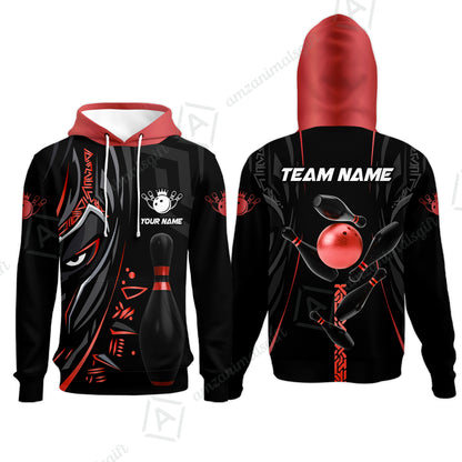 Customized Bowling Team Hoodie Bowling Ball & Pins Black Panther, Personalized Name Multicolor Shirt For Bowlers