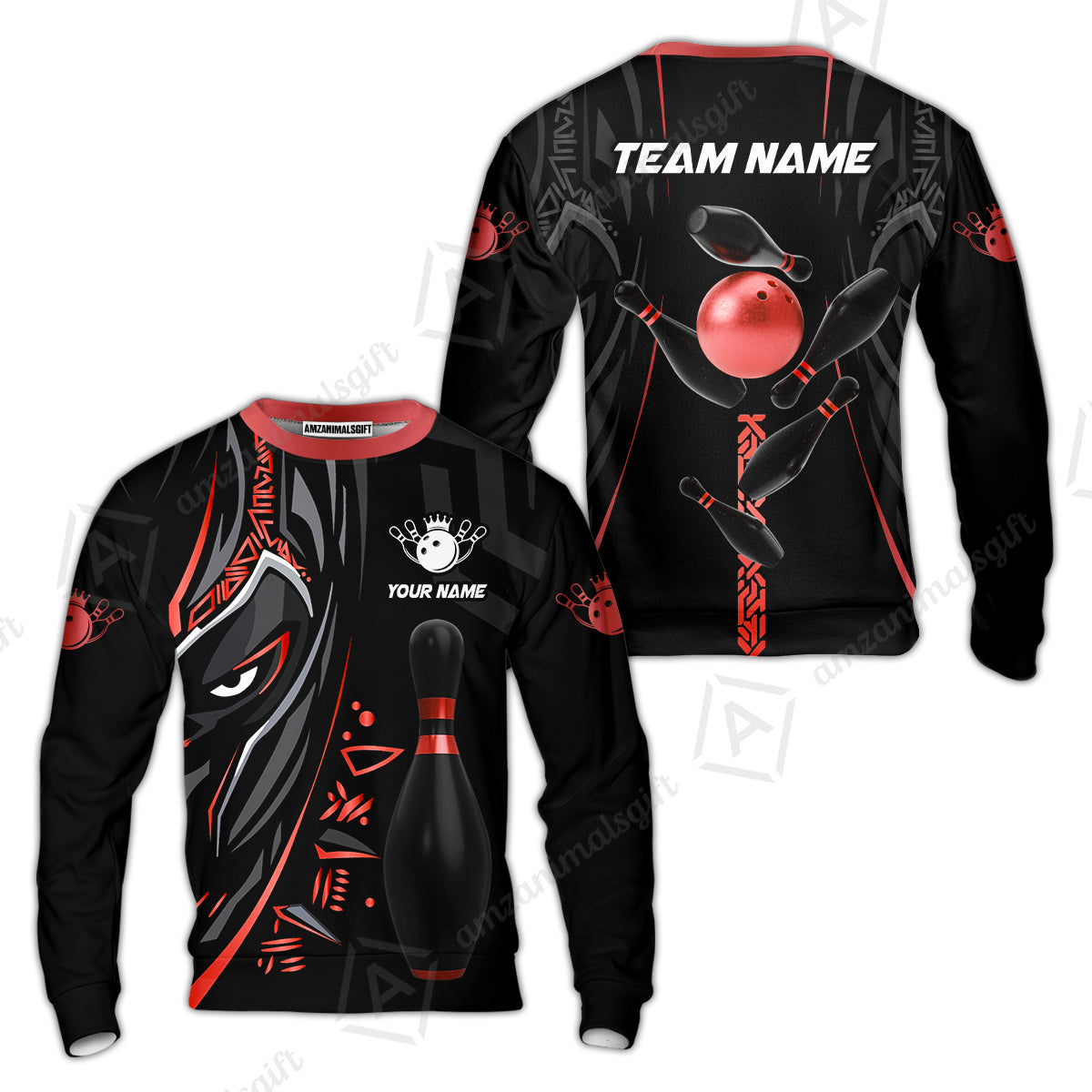 Customized Bowling Team Sweatshirt Bowling Ball & Pins Black Panther, Personalized Name Multicolor Shirt For Bowlers
